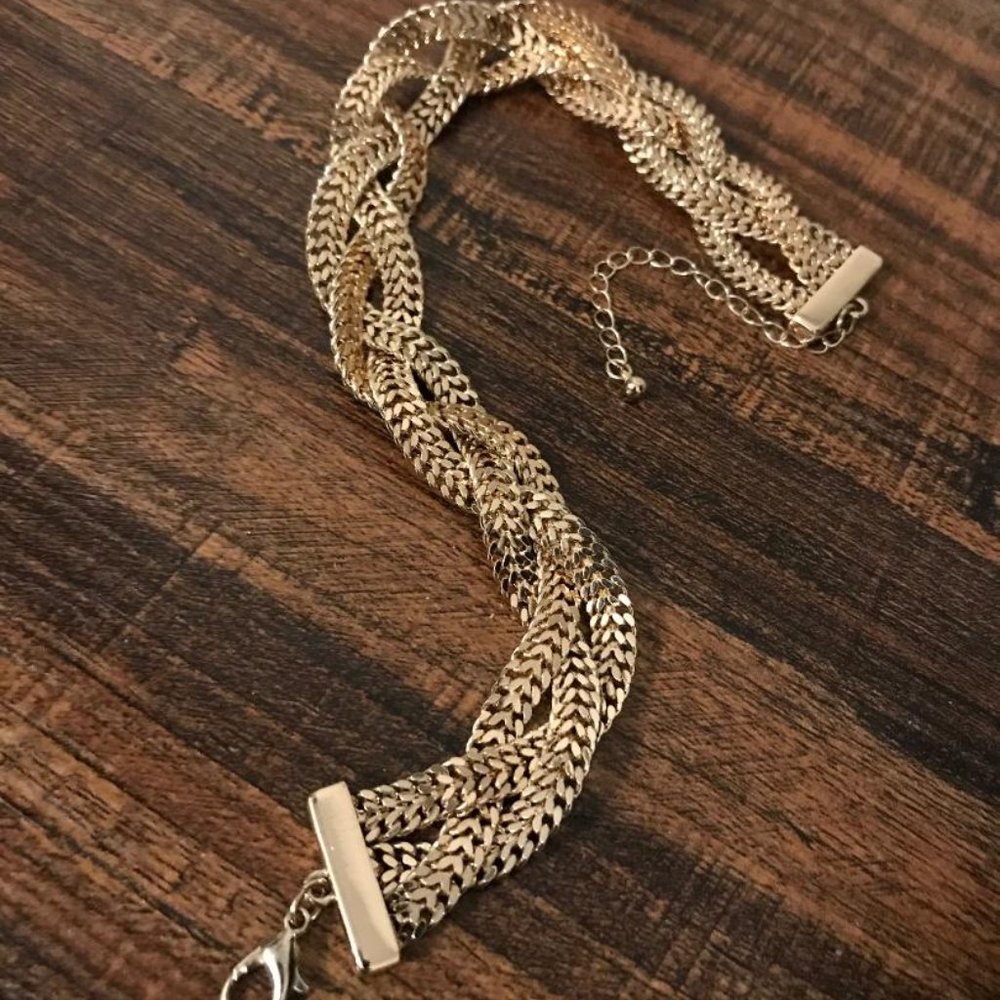 Gold-Tone Braided Chain link Choker - Picture 9 of 9